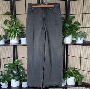 Abercrombie & Fitch Curve Love High Rise Wide Leg Jeans in Washed Black